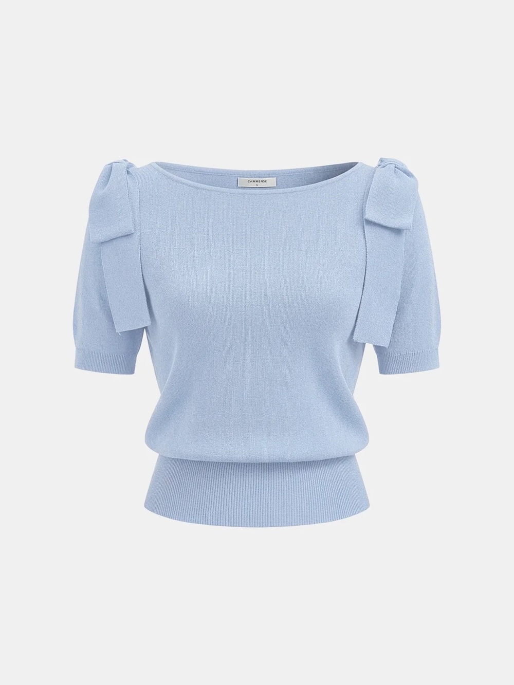 COMMENSE Bow Shoulder Short Sleeve Knit Sweater - size Medium